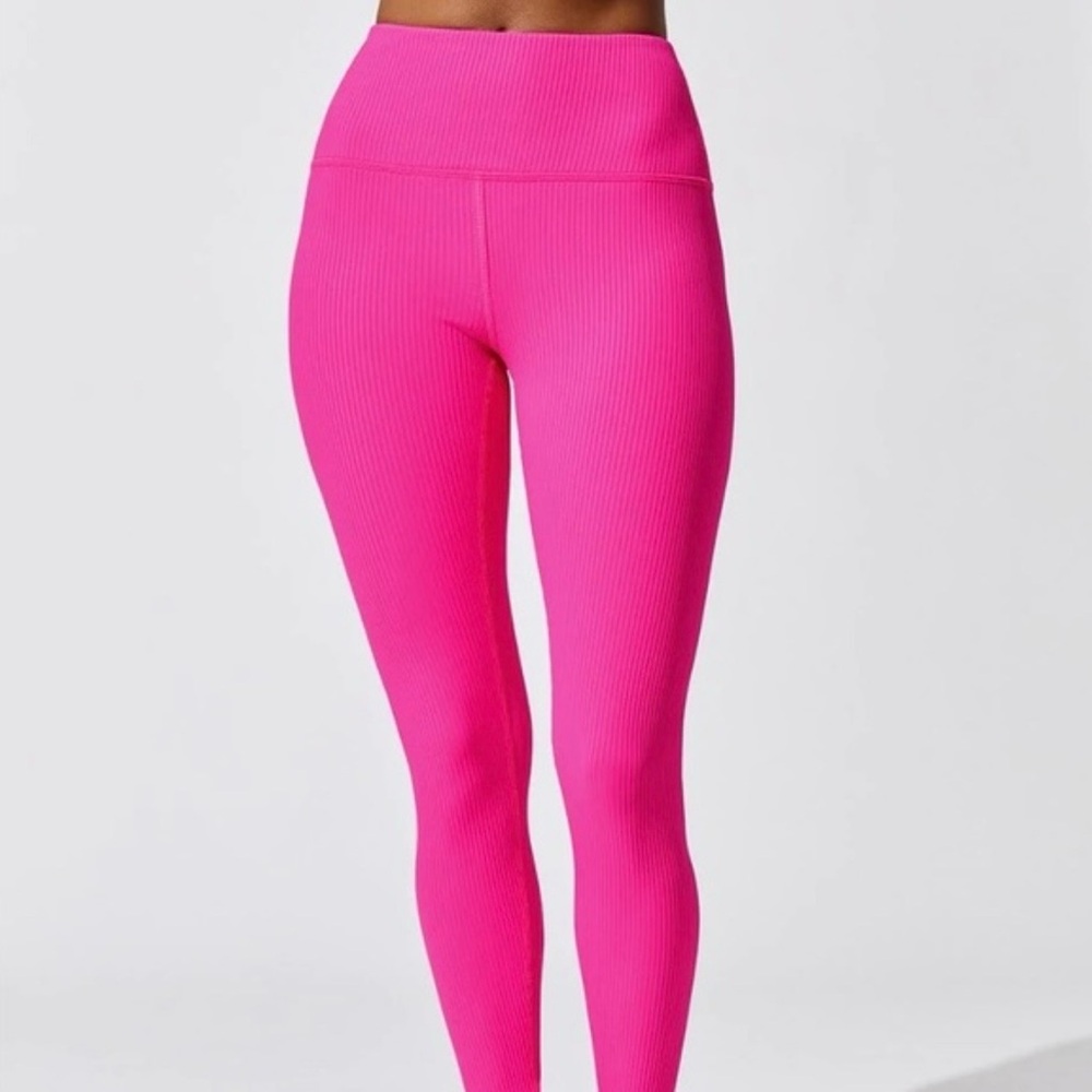 XXL - carbon38 - High-Waist Ribbed Leggings - Hot Pink